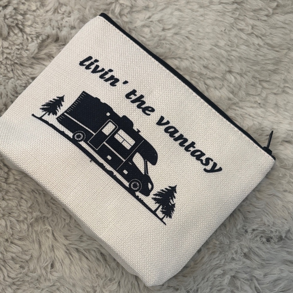 White Cosmetic Bag with Black RV Design - Picture 8 of 10